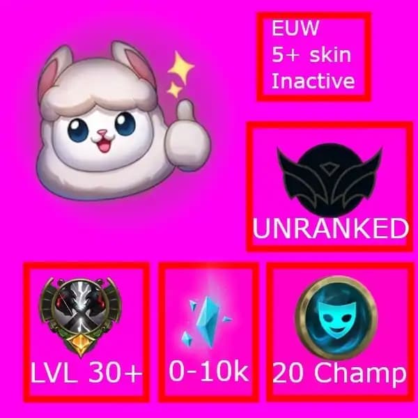League of Legends LOL Account Handmade EUW Inactive Level 30 + 5 + Skins [MAIL LOST]