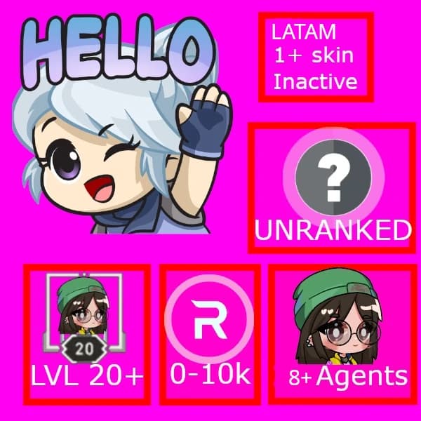 Valorant Account  Ranked Ready Handmade LATAM Inactive  Skins 1+  Agents 8+[MAIL LOST]