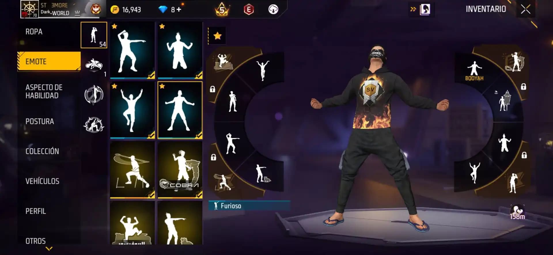 Level 70 • 54 Emotes • Rare Cobra Dance • 16K Gold 🔥