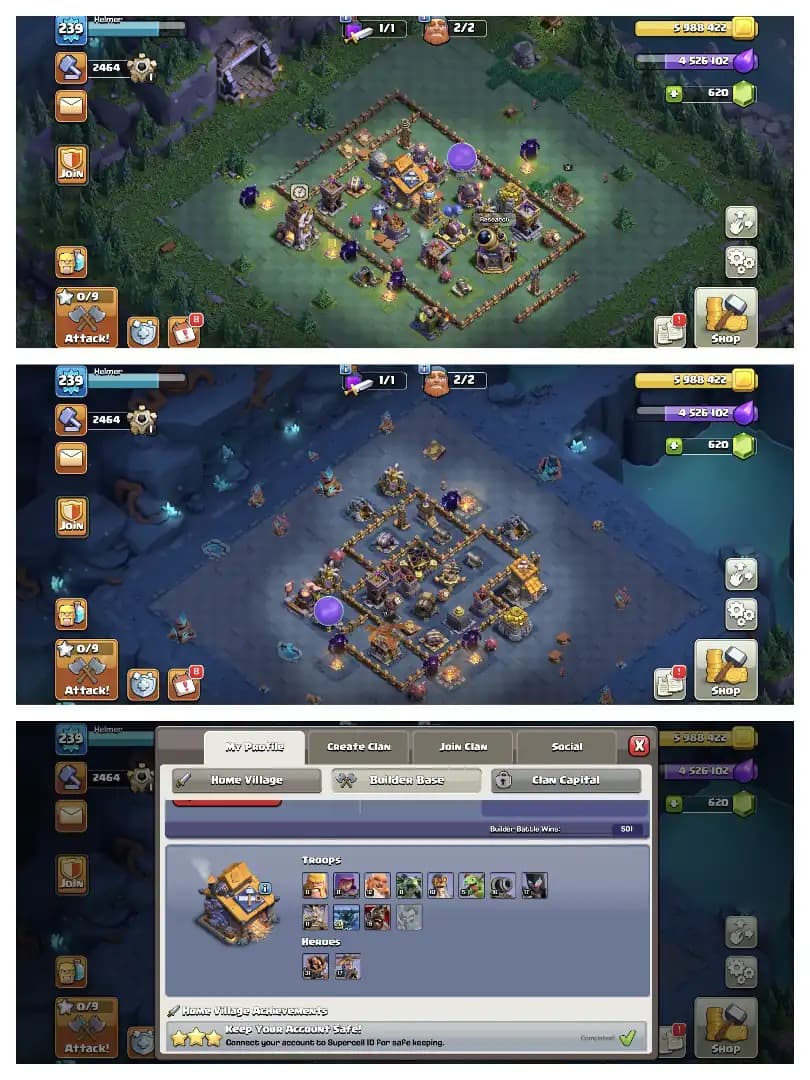 HEROS 100-100-72-75-50 🔥   TH 17 MAX ACCOUNT 🔥 HIGH EPIC EQUIPMENT ✔️ SCENERY AVAILABLE ⚡ HERO SKIN ✔️ ALL SIDE HIGH LEVEL 🔥 PERFECT DEAL