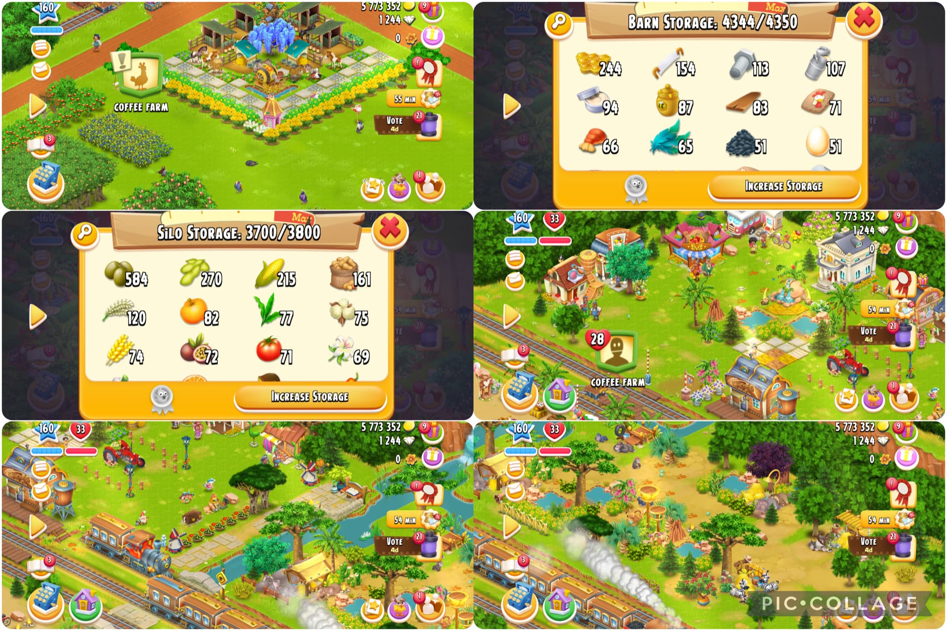 Incredible Farm-Highly Decorated-Level[160]-Town Animal[33x]-Land Open 90%-Barn Storage[4350]-Silo Storage[3800]-Gems[1244]