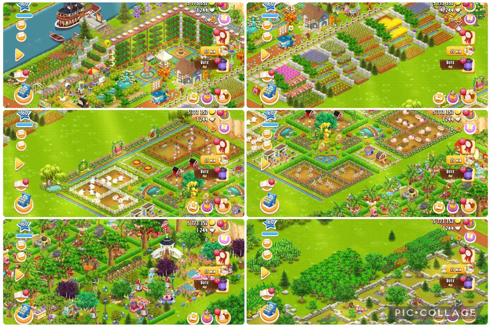 Incredible Farm-Highly Decorated-Level[160]-Town Animal[33x]-Land Open 90%-Barn Storage[4350]-Silo Storage[3800]-Gems[1244]