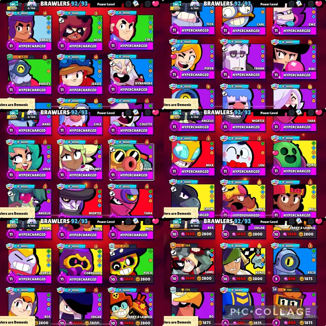 Great Value-Brawler[92x]-Trophy[59k]-Max Brawler 29x[29xHypercharge]-Max Tier Brawler[35x]-Exclusive Skin[187x]