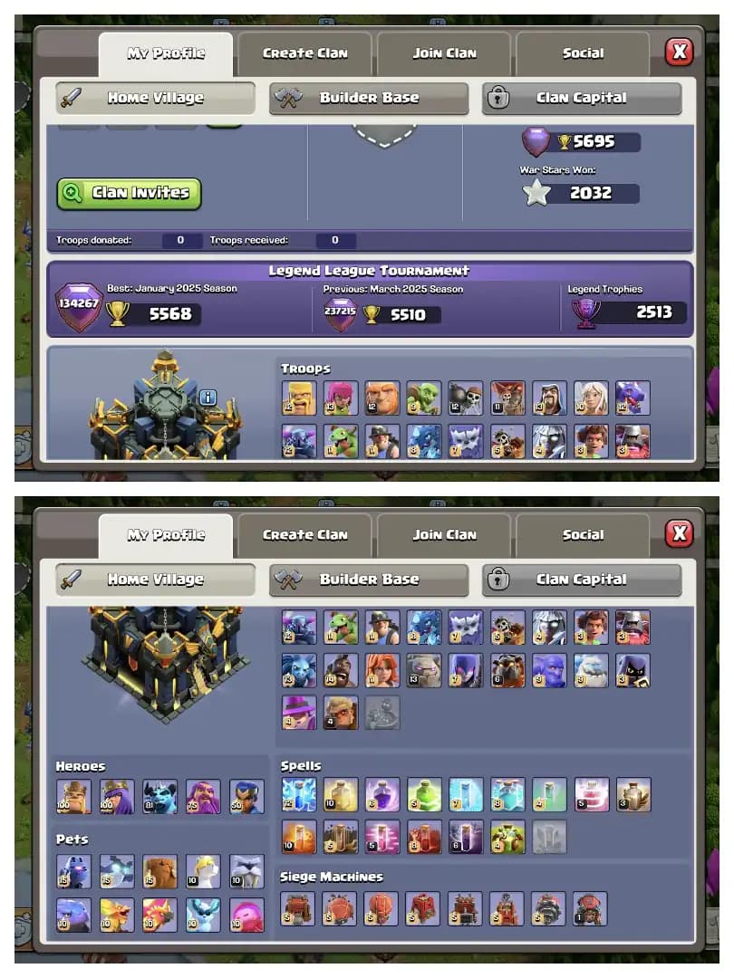 HEROS 100-100-81-75-50 🚀 TH 17 MAX ACCOUNT 😱 4 HEROS MAX ✔️ HIGH EPIC EQUIPMENT ⚡ B.B FULL MAX  ✔️ EVERY SIDE WOW 🔥 SUPER OFFER