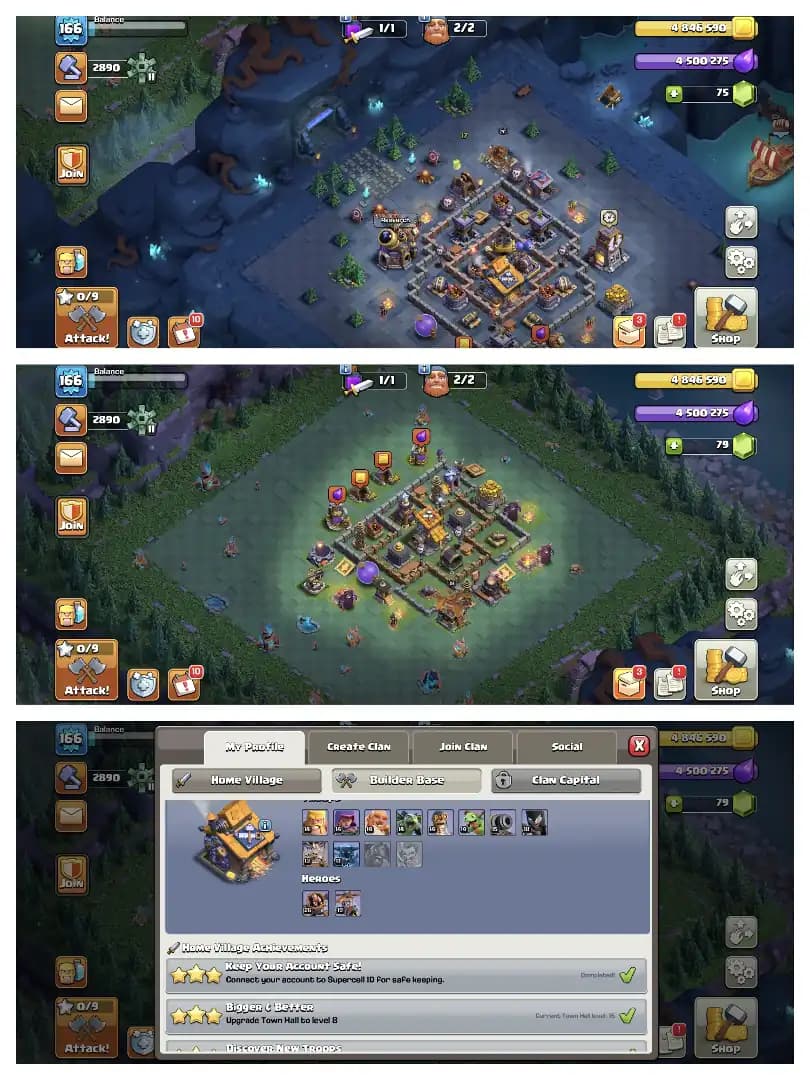 Purple Wall ⚡ Th 15 High Account ✔️ Good Epic Equipment 😱 6 Builder ⚡ Heros 75-78-50-53-30 🔥 Every Side Super Quality ✔️ Best Offer