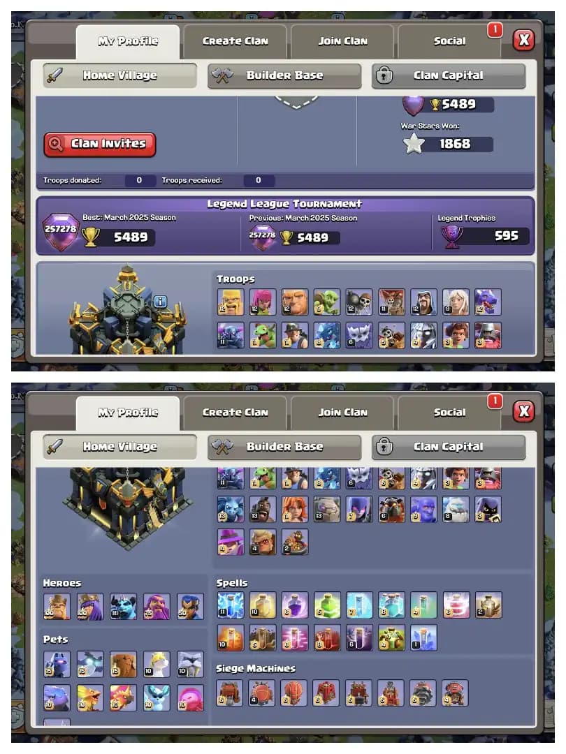XP-271 🚀 TH 17 MAX ACCOUNT 😱 4 HEROS MAX ✔️ HIGH EPIC EQUIPMENT 🔥 HEROS 100-100-81-75-50  ⚡ B.B FULL MAX ✔️ HEROS SKIN ✔️ EVERY SIDE WOW 🔥 SUPER OFFER