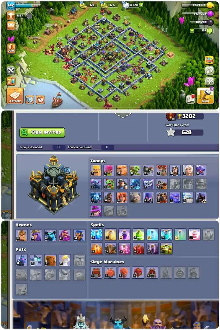 Great Value Th17-Blue Walls-Hero[57-60-40-41-14]-142xp-5xEpic Equipment[Gg18-Gg14-Fa18-Fb11-Rs14]-Perfect for new player
