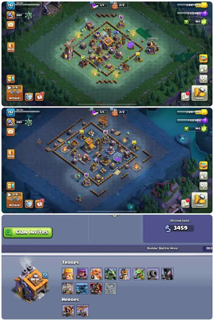 Premium Th16-Full Max All defence-Hero[78-87-54-58-30]-Blue Walls-6xEpic Equipment[Sb27-Gg20-Mm17-Bp8]-Good Builder Base