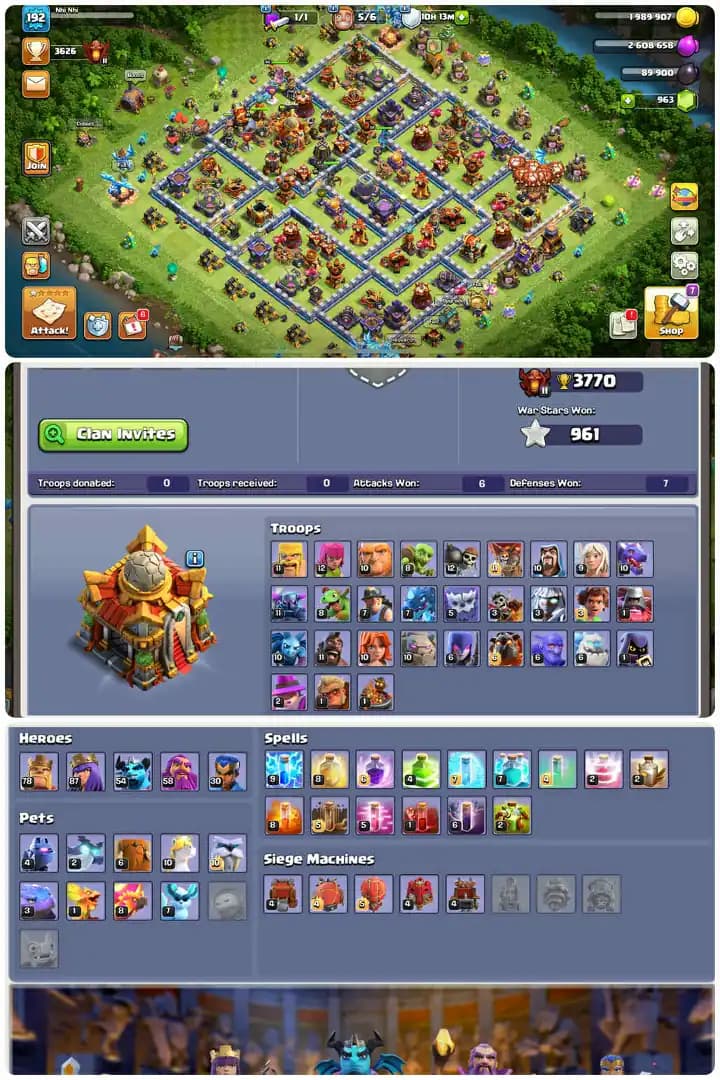 Premium Th16-Full Max All defence-Hero[78-87-54-58-30]-Blue Walls-6xEpic Equipment[Sb27-Gg20-Mm17-Bp8]-Good Builder Base