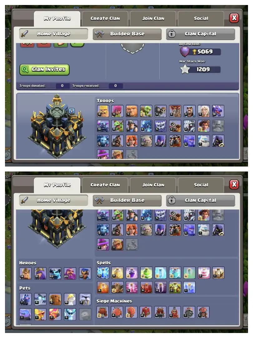 GREAT OFFER ✔️ TH 17 SUPER ACCOUNT 🚀 GOLDEB WALL 🔥 HEROS 74-91-63-65-37 🛎️ HIGH DEF+LAB 🚀 EVERY SIDE PERFECT ✔️ BEST OFFER