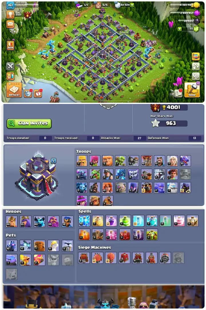 Premium Th15-Full Max Defence-War Arena Scenery-Hero[46-55-40-39-18]-7xEpic Equipment[Sb20-Gg14-Fa17-Fb20-Eb10-Rs17-Bp].