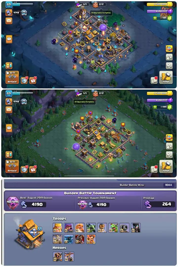 Rare Th16-Builder Base Full Max-Hero[40-61-70-46-45]-4xEpic Equipment[Gg11-Fa11-Fb14-Mm11]-221Xp-Defence Good-White Wall