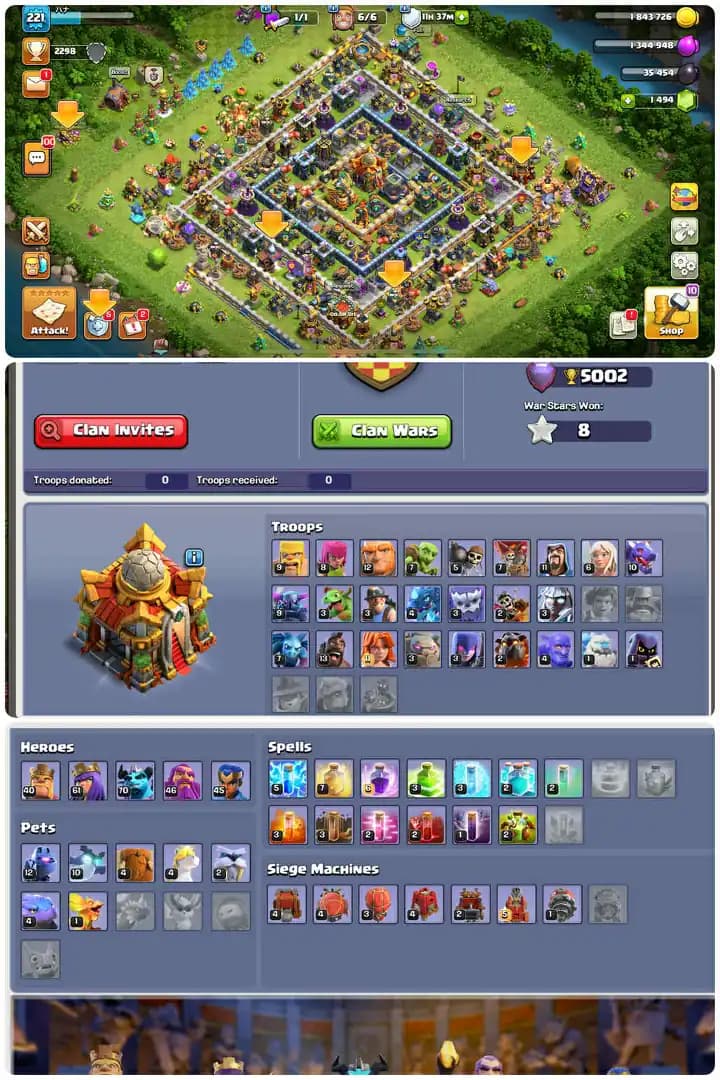 Rare Th16-Builder Base Full Max-Hero[40-61-70-46-45]-4xEpic Equipment[Gg11-Fa11-Fb14-Mm11]-221Xp-Defence Good-White Wall