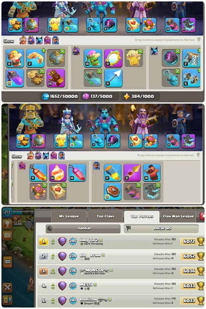 Us Local-Th16-Full Max All Building-Hero[80-89-60-65-31]-6xEpic Equipment[Gg26-Sb17-Fb14-Eb23]-Dark Blue Wall
