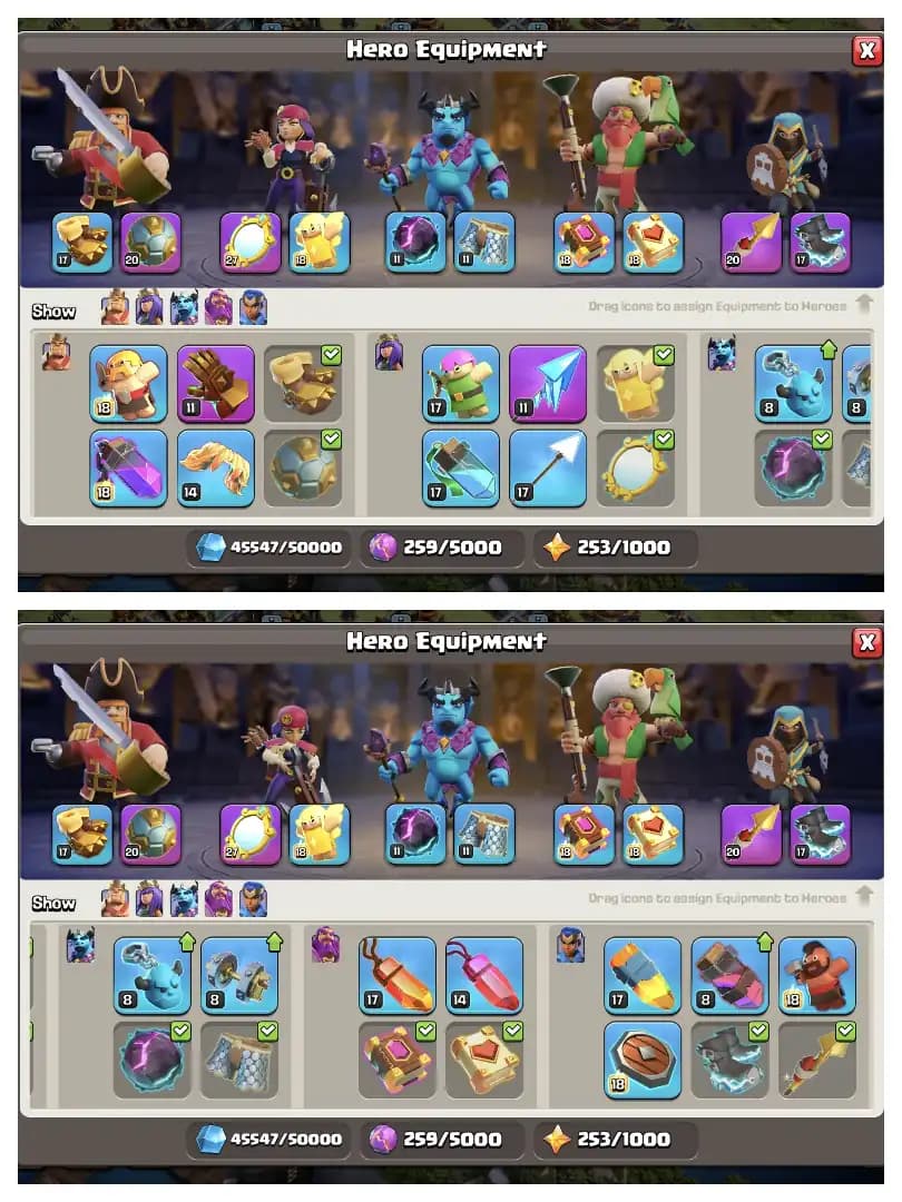 XP-260 🔥 TH 17 ALMOST MAX ACCOUNT ✔️ PURPLE WALL 🛎️ EPIC EQUIPMENT 🚀 HERO 80-95-80-70-38 🔥 HIGH DEF+LAB 🔥 TROOPS ALSO GOOD 🚀 EVERY SIDE SUPER ✔️ PERFECT OFFER