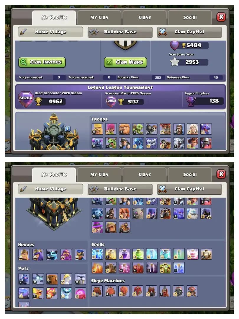 PREMIUM OFFER 🚀 TH 17 MAX ACCOUNT ✔️ SUPER EPIC EQUIPMENT 🛎️ HERO 100-100-71-75-50 🔥 DEFENCE FULL MAX ⚡ LAB+PET ALSO SUPER 🔥 EVERY 🛎️ HUGE COLLECTION ✔️ EVERY SIDE GORGEOUS 🔥 BEST OFFER
