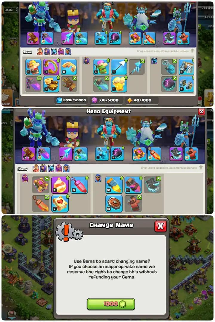 Ca!Canada Local Th16-Hero[91-95-55-70-43]-Purple Walls-Core Defence Max-5xEpic Equipment-Hero,s Skin[21x]-Xp[208].