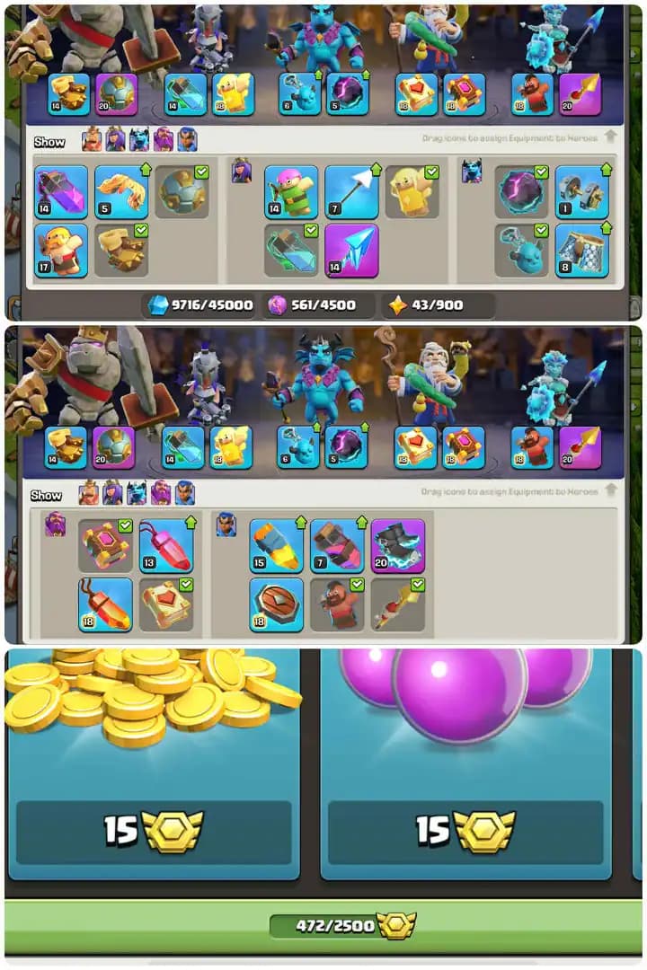 Usa Local Th16-Hero[71-72-63-65-39]-Golden!Purple Walls-Defence Maxed-4xEpic Equipment[Sb20-Fa14-Eb20-Rs20]-221xp.