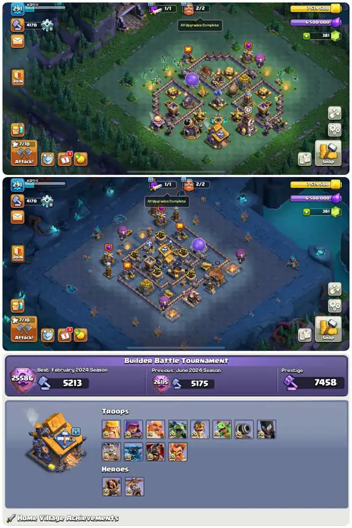 Exclusive Th17-Xp[291]-Hero[95-100-81-75-46]-6xEpic Equipment Max Almost-10k Legend Trophy-MaxBuilderBase-CoreDefenceMax