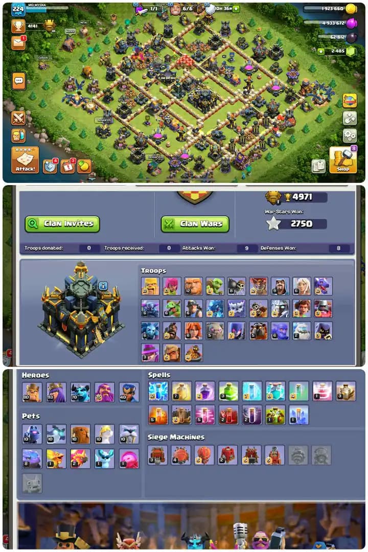 Defence Max Th17-Yellow Walls-Hero[80-91-70-75-40]-2xEpic Equipment[Sb24-Eb17]-Medal[239]-Max Builder Base-Check Photos