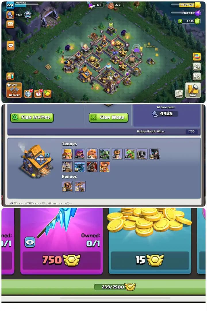 Defence Max Th17-Yellow Walls-Hero[80-91-70-75-40]-2xEpic Equipment[Sb24-Eb17]-Medal[239]-Max Builder Base-Check Photos