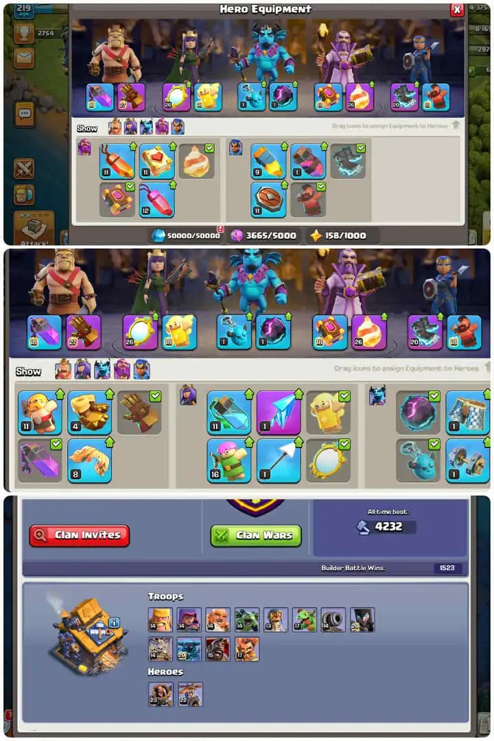 incredible Account-Hero[100-87-70-75-50]-Defence Near Max-5xEpic Equipment[Sb27-Mm26-Fb26-Eb20]-Good Builder Base.