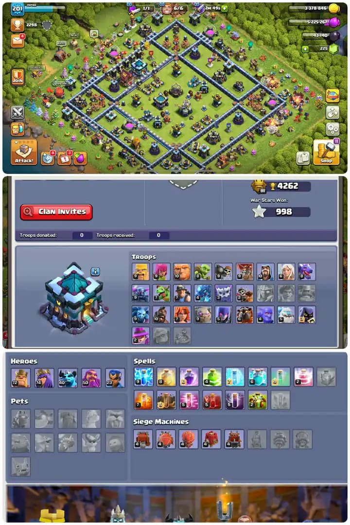 Full Max Th13-Hero[72-74-40-50-23]-Defence Maxed-Labratory Almost Maxed-Dark Blue,Blue Walls-Huge Magic Items.