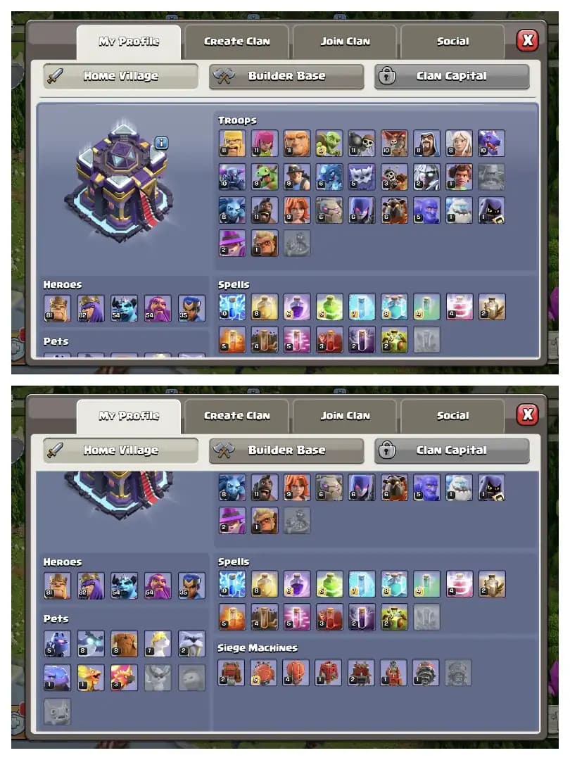 Value for money 🚀 Th 15 max account ✔️ PURPLE WALL 🔥 max defence 🚀 HIGH EPIC EQUIPMENT 🔥 heros 81-82-54-54-35 🔥 huge collection 🚀 EVERY SIDE PERFECT ✔️ SUPER OFFER