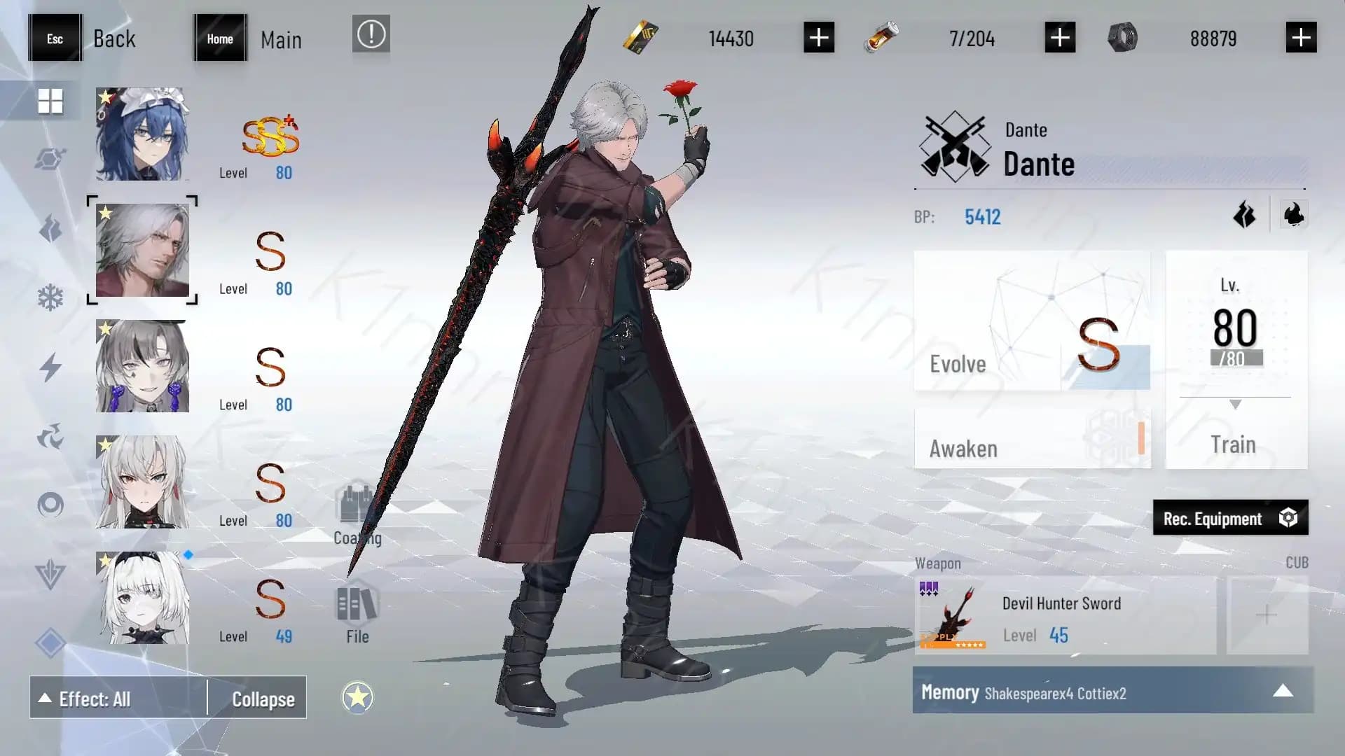 【America】No gacha, S Dante+5☆, 57210 total tickets, 4S Meta chars + 2S Selectors