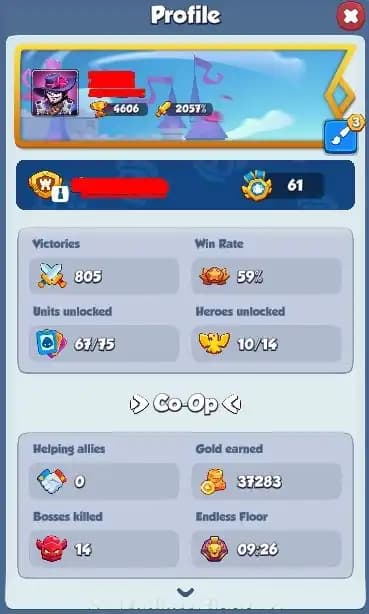 【𝙍𝙪𝙨𝙝 𝙍𝙤𝙮𝙖𝙡𝙚】🔷【UNITS 67/75】🔷4.6K CUPS 🔷 2057% CRIT 🤍HEROES 10/14✅